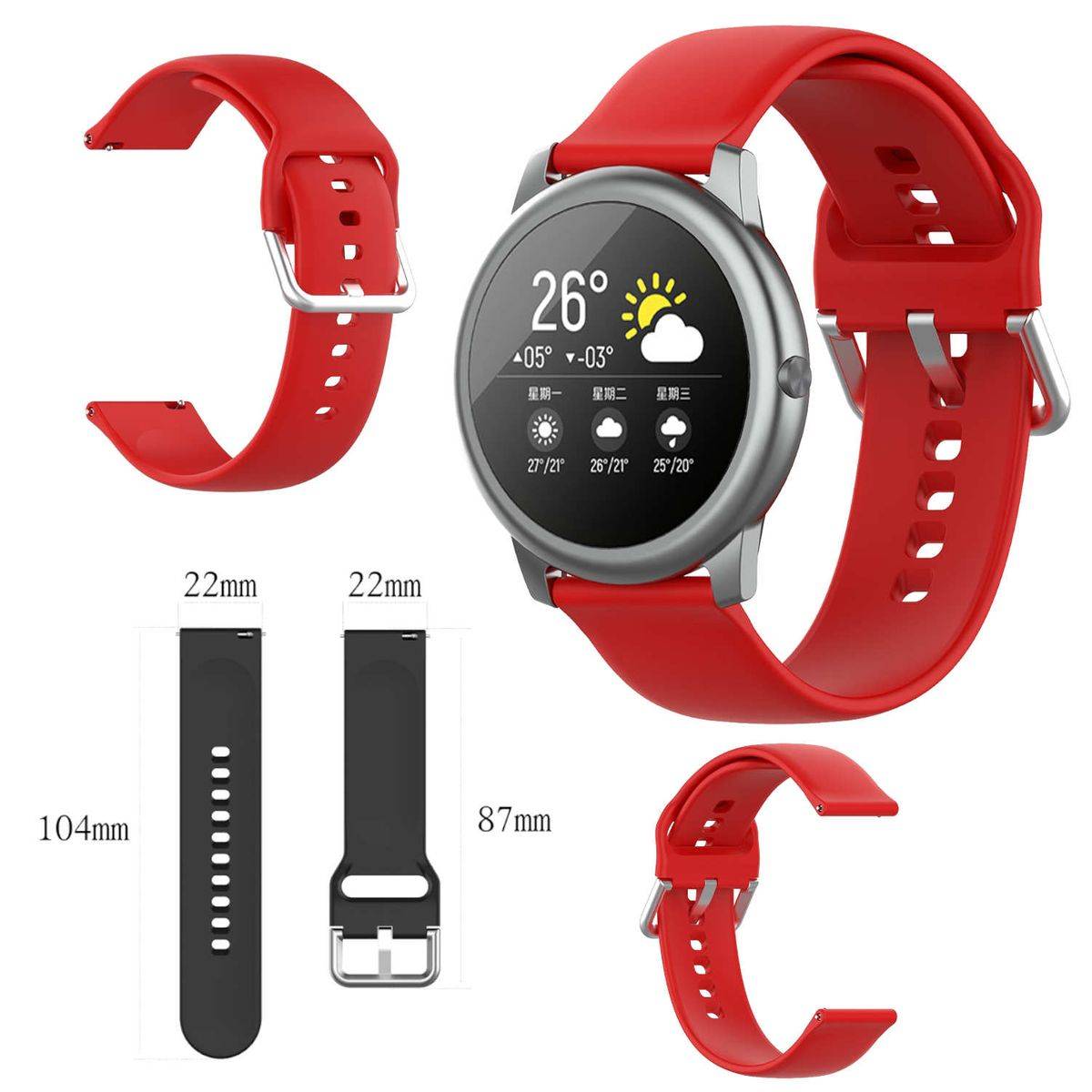 Für Xiaomi Haylou Solar LS05 Kunststoff / Silikon Armband Watch Uhr Rot Ersatz Arm Band