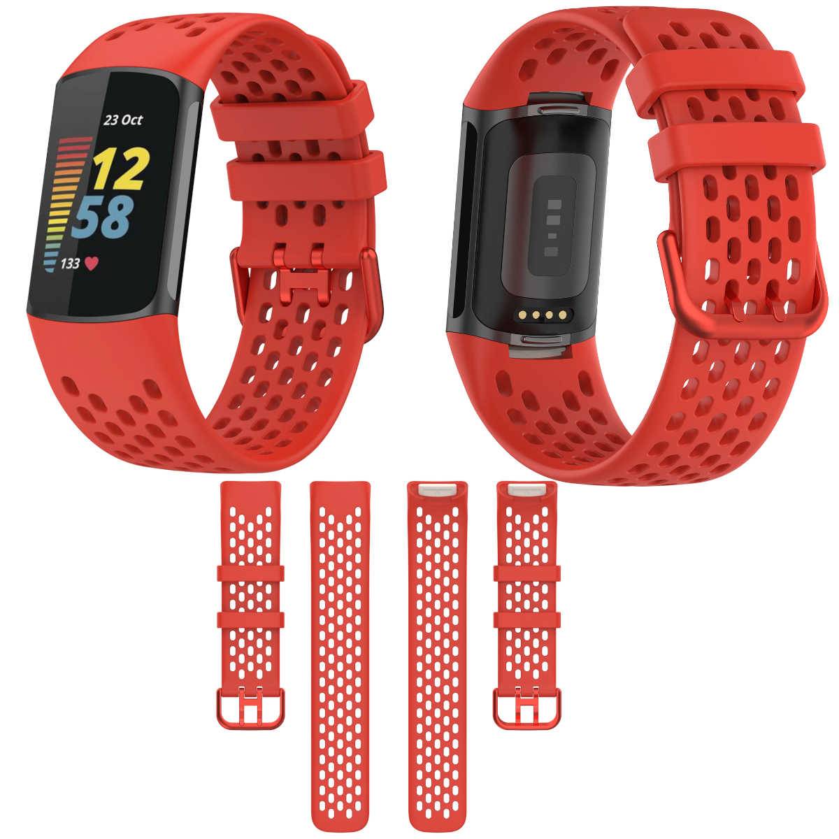 Für Fitbit Charge 6 / 5 Kunststoff Silikon Watch Smart Armband Rot