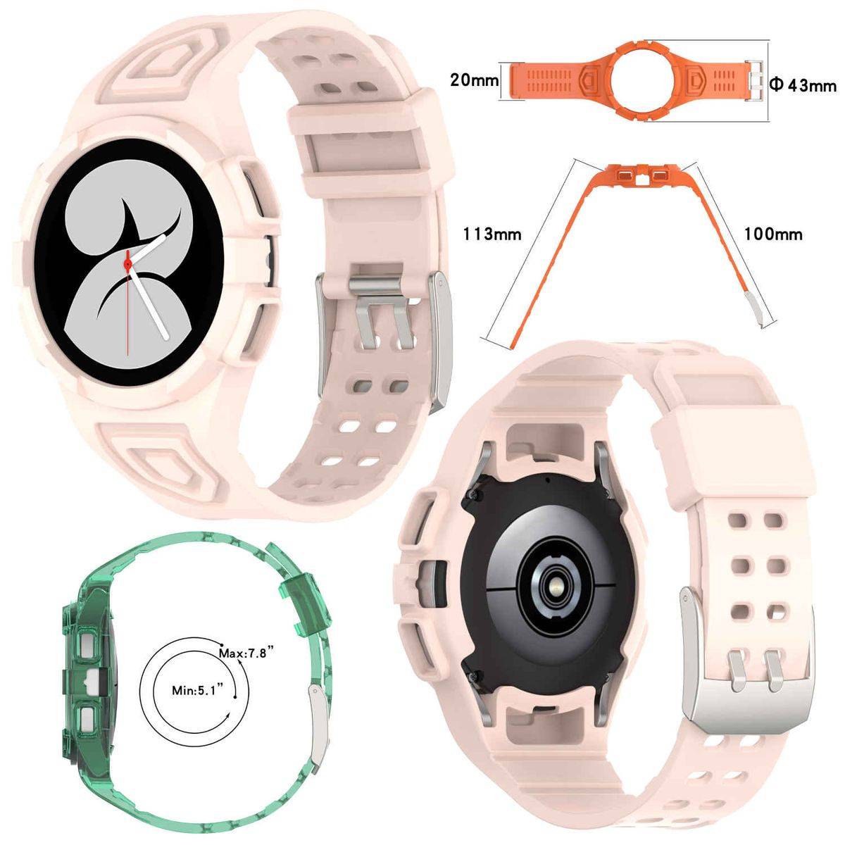 Für Samsung Galaxy Watch FE / 4 40mm Armband mit Gehäuse-Schutz Rosa