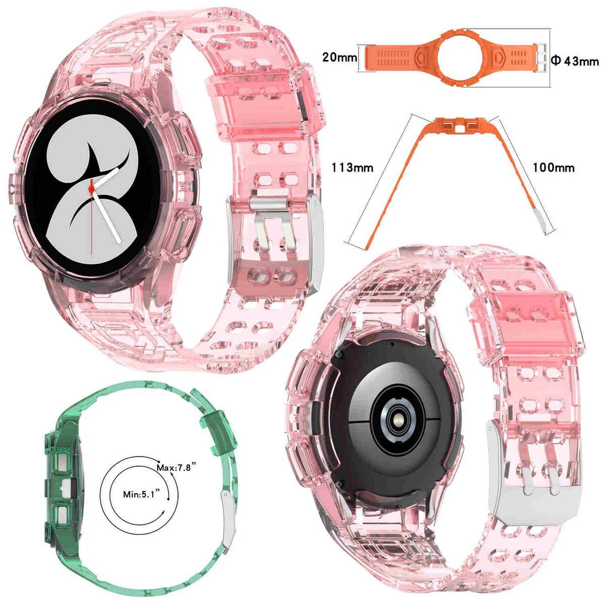 Für Samsung Galaxy Watch 4 44mm Kunststoff / Silikon Armband mit Gehäuse-Schutz Watch Uhr Pink Ersatz Arm Band