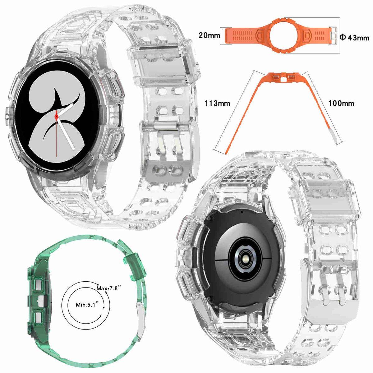 Für Samsung Galaxy Watch 4 44mm Kunststoff / Silikon Armband mit Gehäuse-Schutz Watch Uhr Transparent Ersatz Arm Band