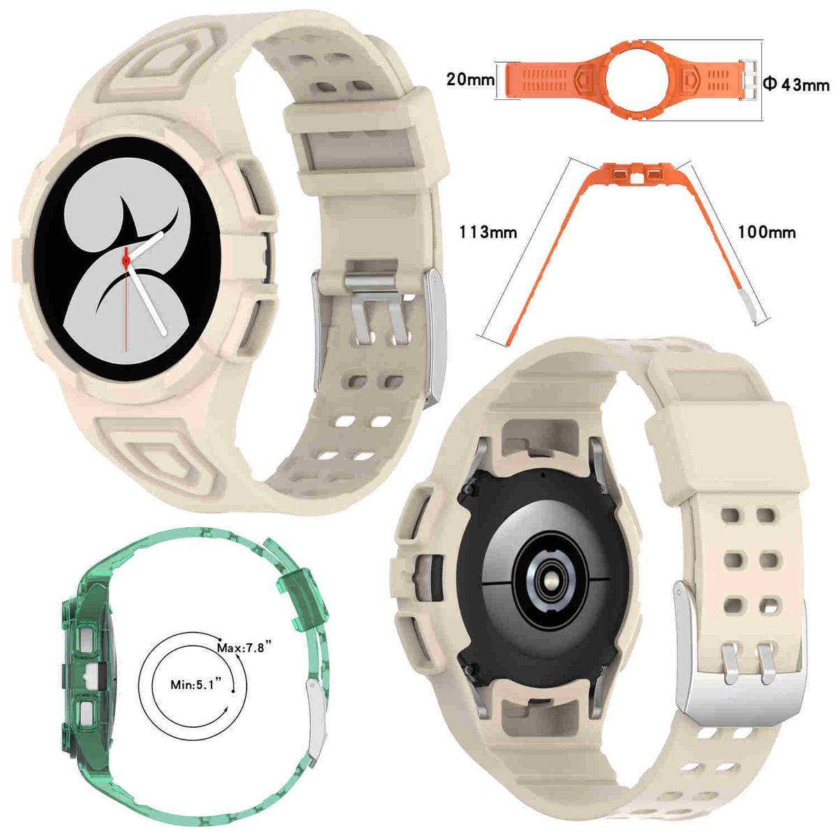 Für Samsung Galaxy Watch 4 44mm Kunststoff / Silikon Armband mit Gehäuse-Schutz Watch Uhr Beige Ersatz Arm Band