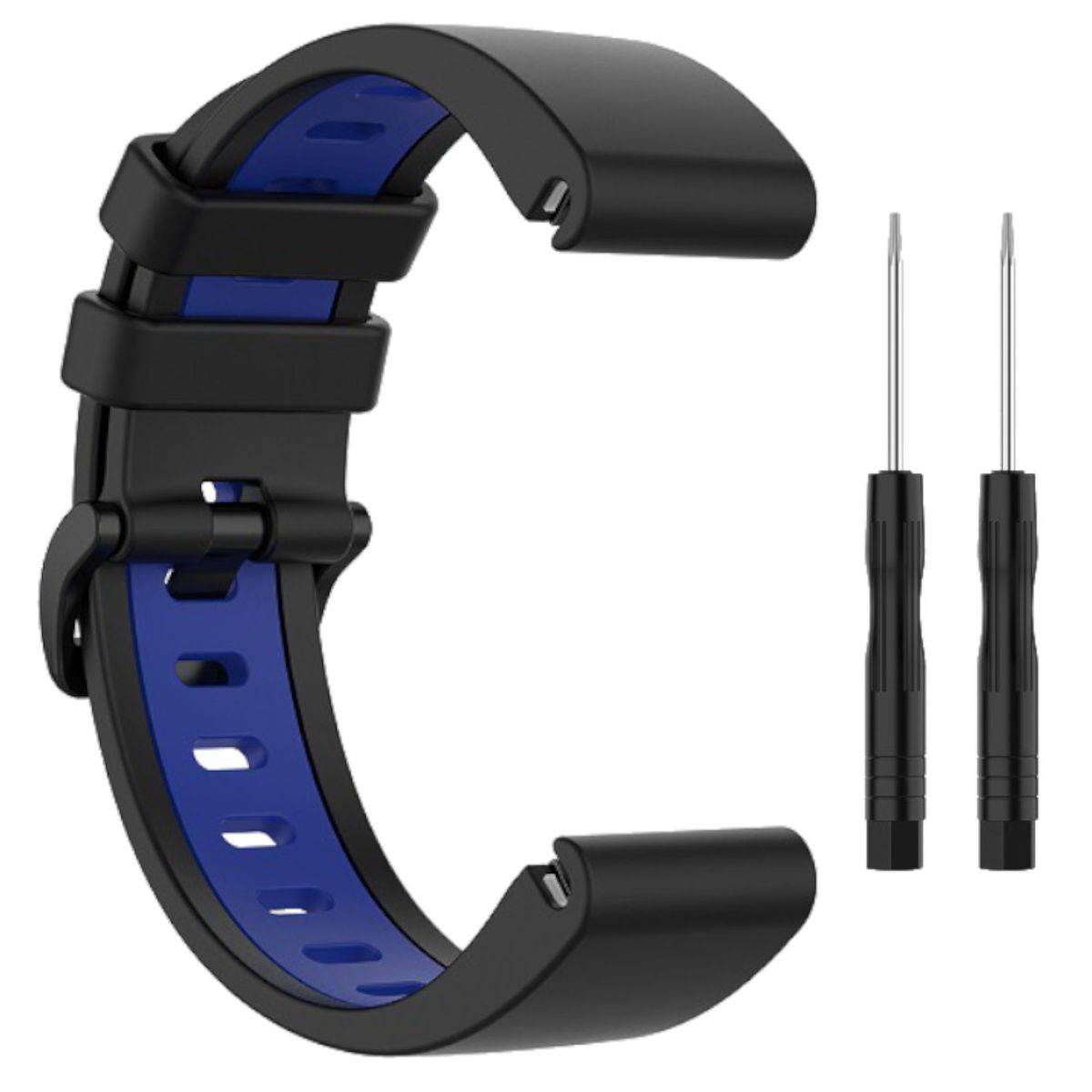 Für Garmin Fenix 6X / 6X Pro Kunststoff / Silikon Armband-Schutz Watch Uhr Schwarz / Blau Ersatz Arm Band