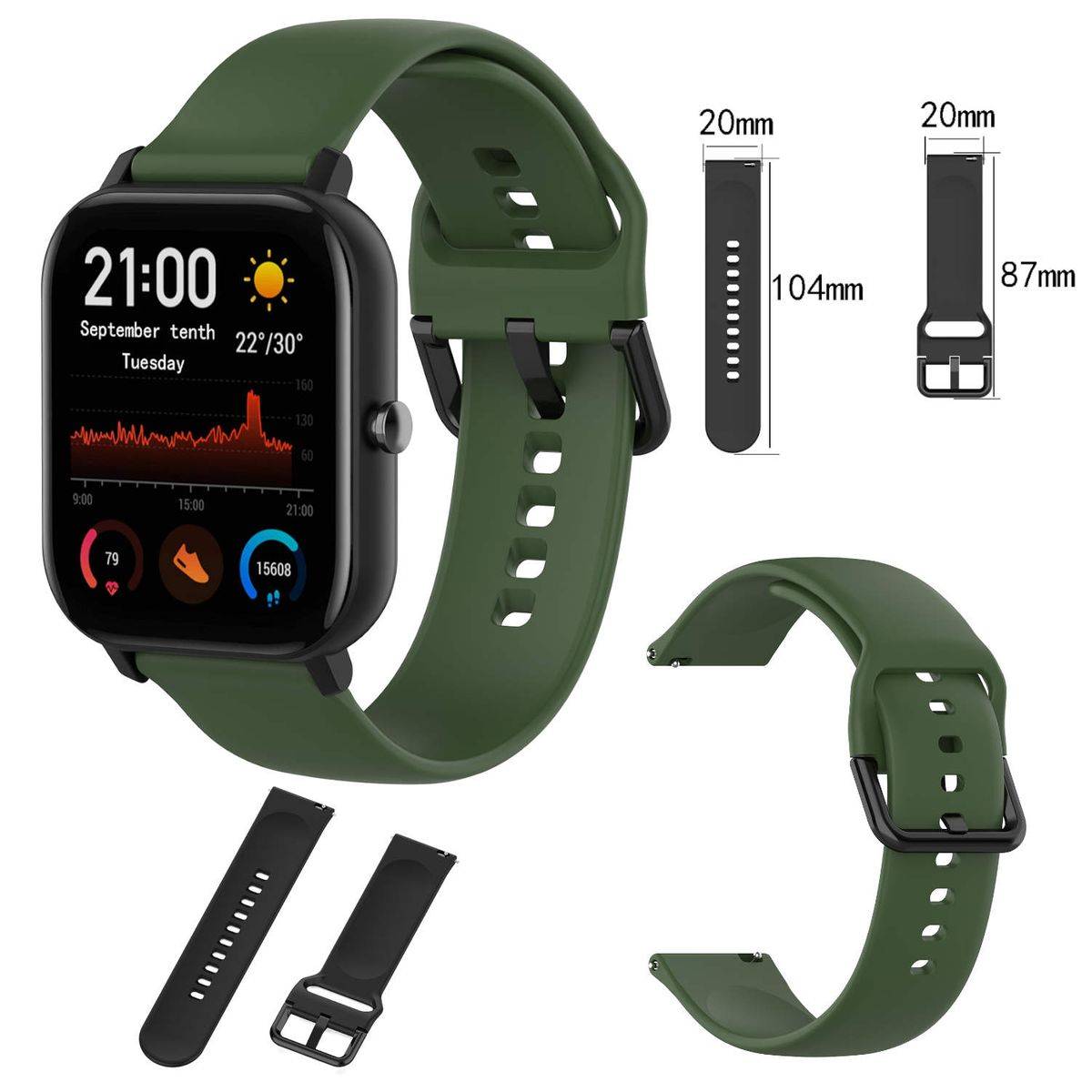 Für Amazfit GTS4 Mini / GTR Mini Uhr Kunststoff / Silikon Armband Größe S Frauen Ersatz Arm Band Army Grün
