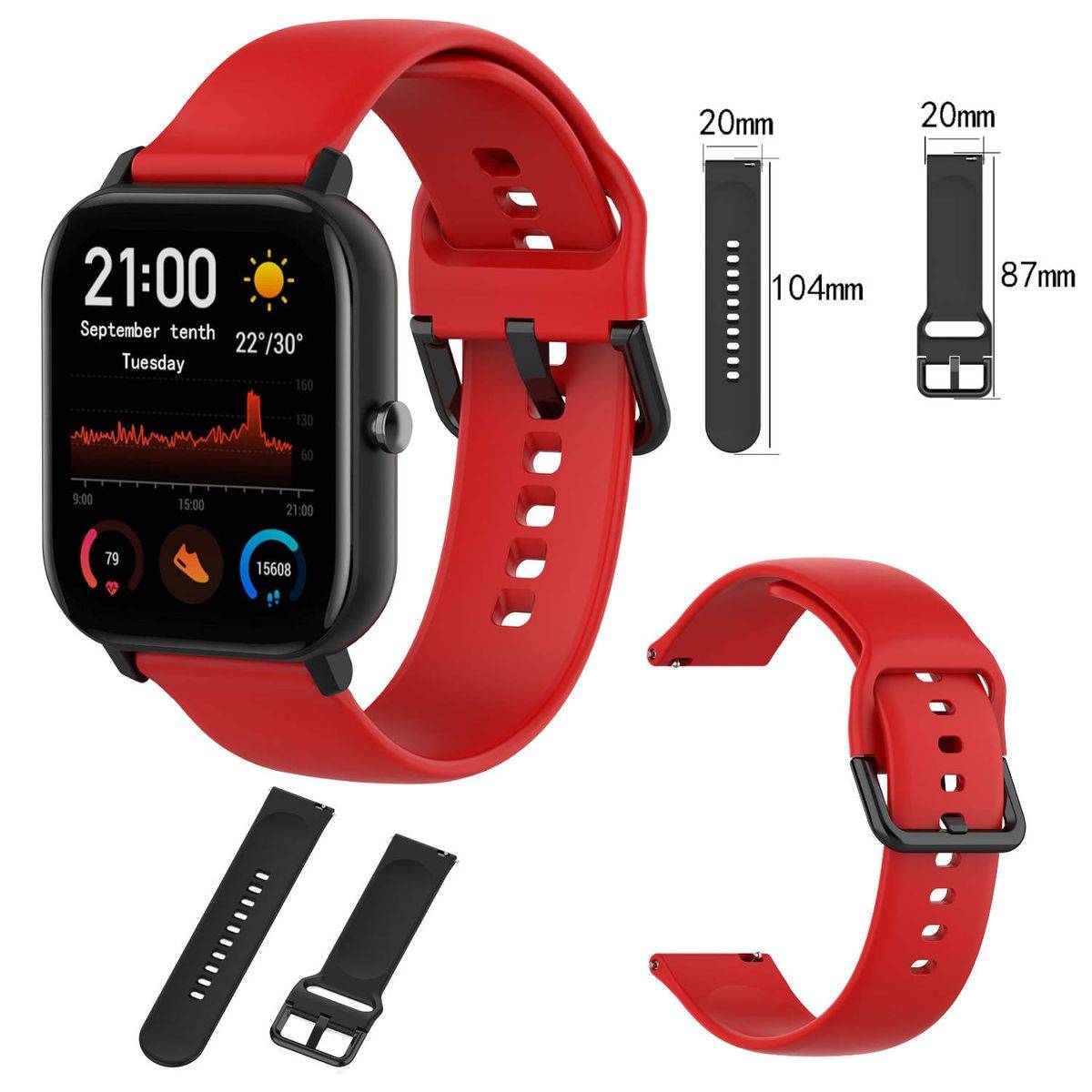Für Amazfit GTS4 Mini / GTR Mini Uhr Kunststoff / Silikon Armband Größe L Männer Ersatz Arm Band Rot