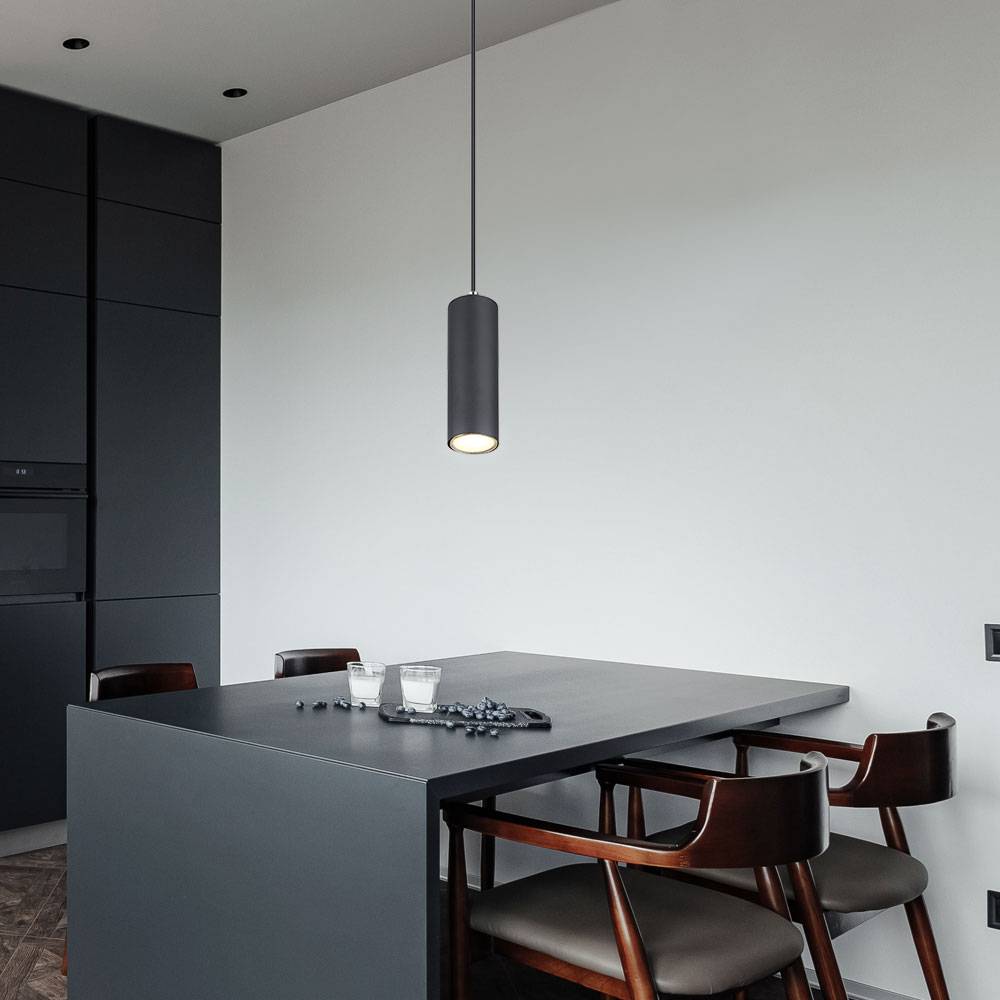 Pendelleuchte schwarz Pendelleuchte einzeln schwarze Hängelampe, Skandinavisch Metall schwarz matt, 1x GU10 Fassung, DxH 9x120cm, 2er Set