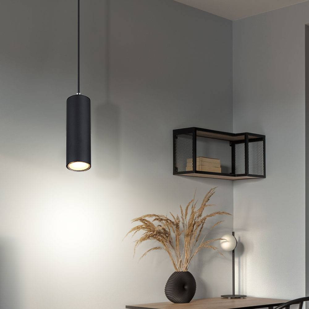 Pendelleuchte schwarz Pendelleuchte einzeln schwarze Hängelampe, Skandinavisch Metall schwarz matt, 1x GU10 Fassung, DxH 9x120cm