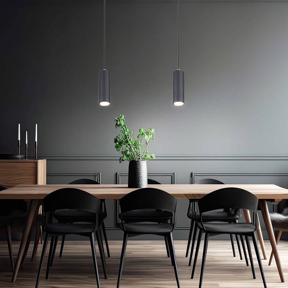 Pendelleuchte schwarz Pendelleuchte einzeln schwarze Hängelampe, Skandinavisch Metall schwarz matt, 1x GU10 Fassung, DxH 9x120cm