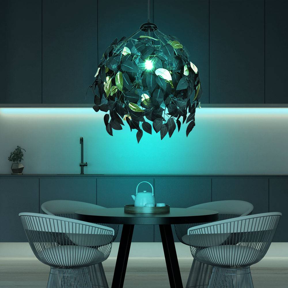 Hängeleuchte Fernbedienung dimmbar Wohnzimmerleuchte Hängelampe Farbwechsel Blätter Lampe schwarz gold, Metall, 1x RGB LED 8,5W 806Lm warmweiß, Dx