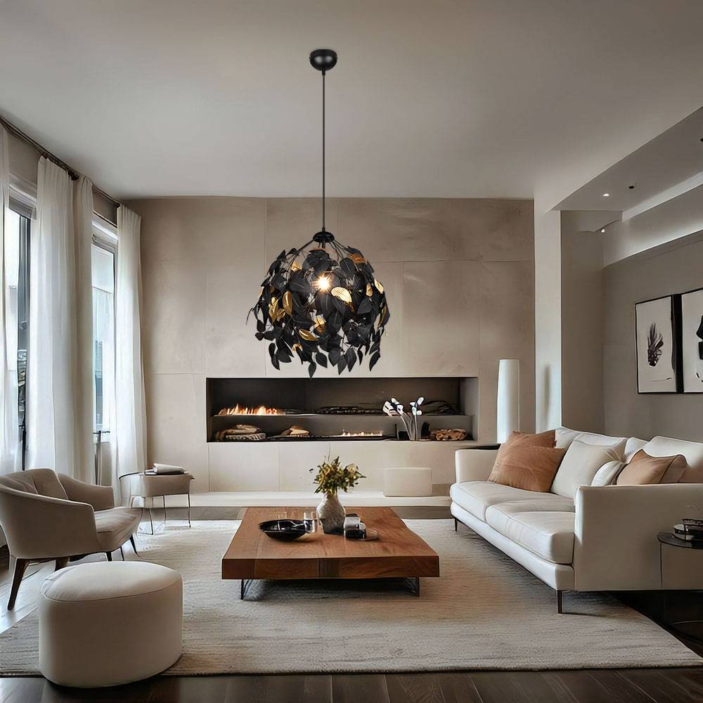 Hängeleuchte Fernbedienung dimmbar Wohnzimmerleuchte Hängelampe Farbwechsel Blätter Lampe schwarz gold, Metall, 1x RGB LED 8,5W 806Lm warmweiß, Dx