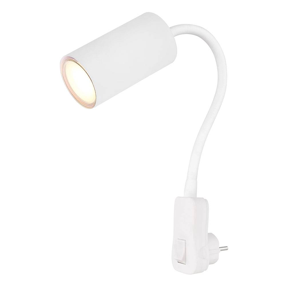 Wandleuchte Wandlampe Schlafzimmerleuchte, Leselampe mit Stecker, Flurleuchte, beweglicher Arm, Flexo Spot, Metall, weiß, GU10 Fassung, DxH 5,5x43