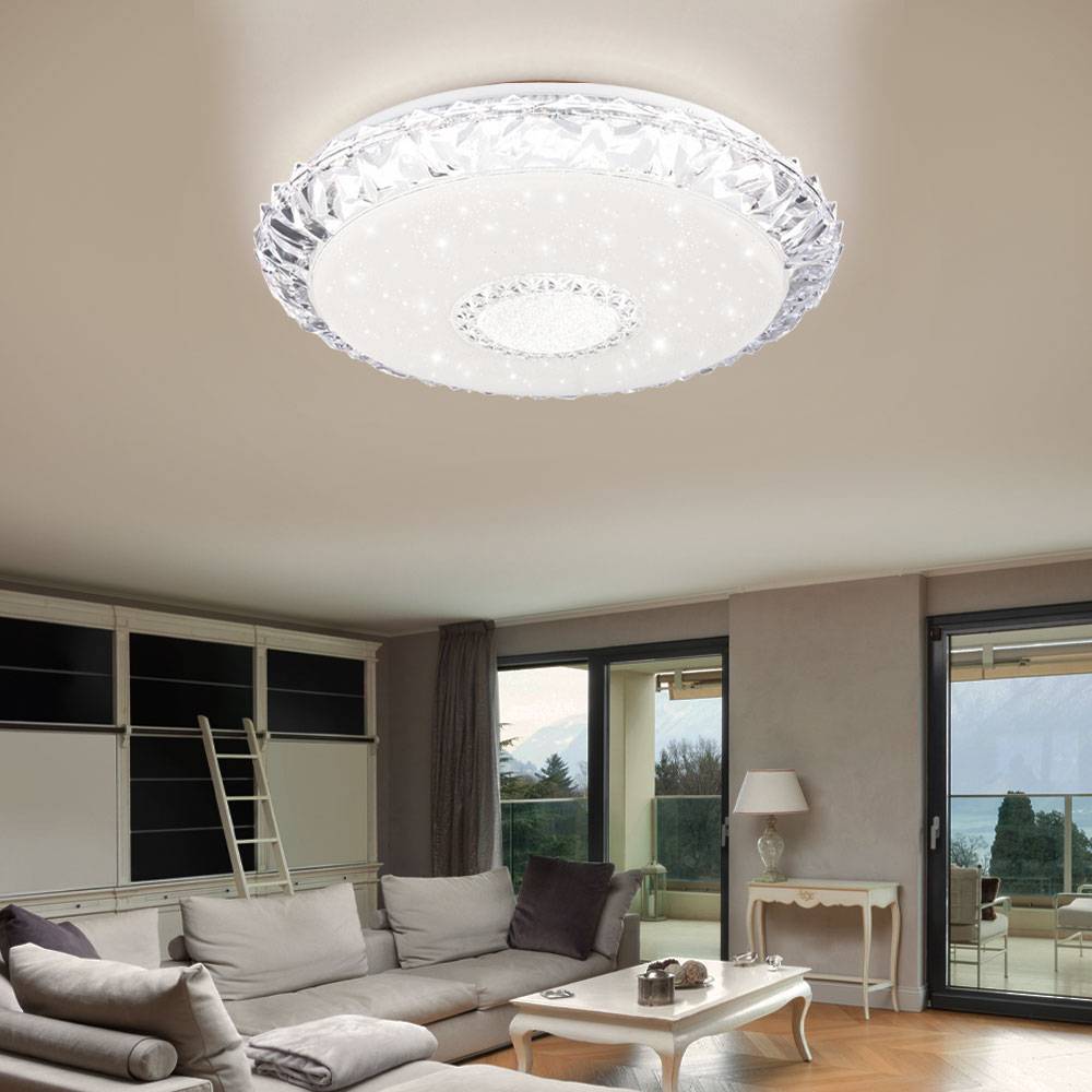 Deckenlampe dimmbar mit Fernbedienung Smart Deckenleuchte 50cm mit Sprachsteuerung Sternenhimmel LED Lampe, Kristall Design, 40W 2980lm 3000-6500K