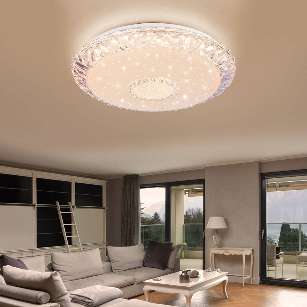 Deckenlampe dimmbar mit Fernbedienung Smart Deckenleuchte 50cm mit Sprachsteuerung Sternenhimmel LED Lampe, Kristall Design, 40W 2980lm 3000-6500K