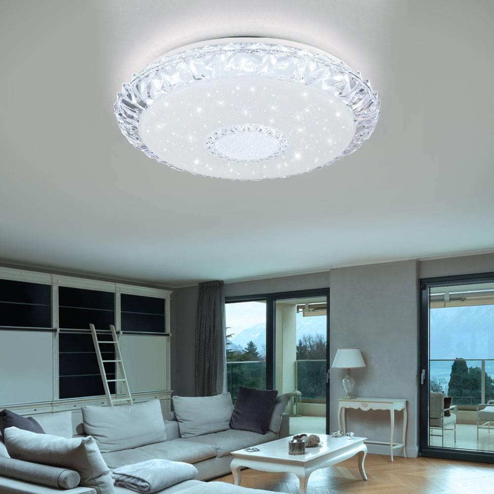Deckenlampe dimmbar mit Fernbedienung Smart Deckenleuchte 50cm mit Sprachsteuerung Sternenhimmel LED Lampe, Kristall Design, 40W 2980lm 3000-6500K