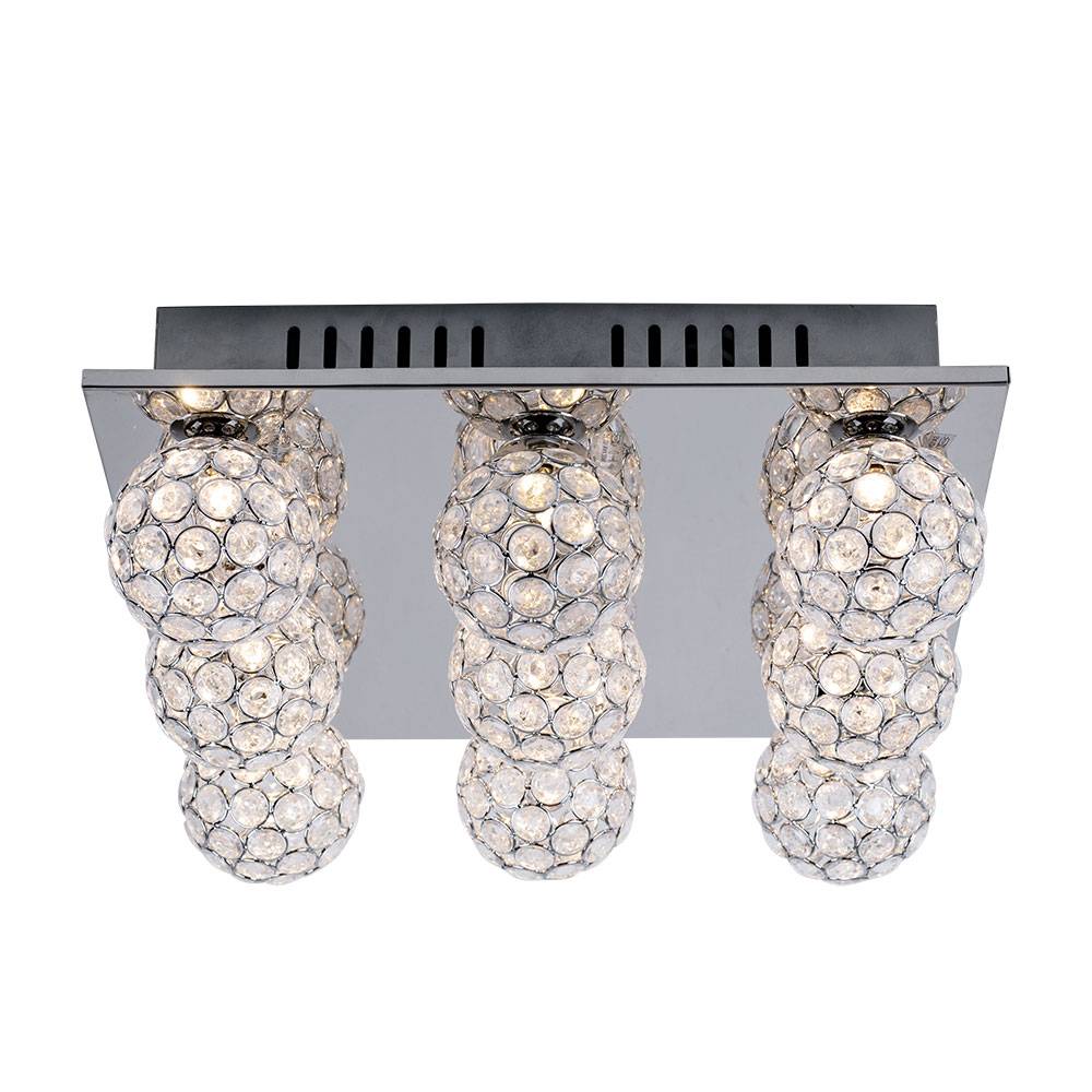 Deckenleuchte Kugeln Kristallleuchte Decke chrom Deckenlampe Kristalle Modern, Metall, 9-Flammig G9 Fassungen, LxBxH 37x37x14 cm