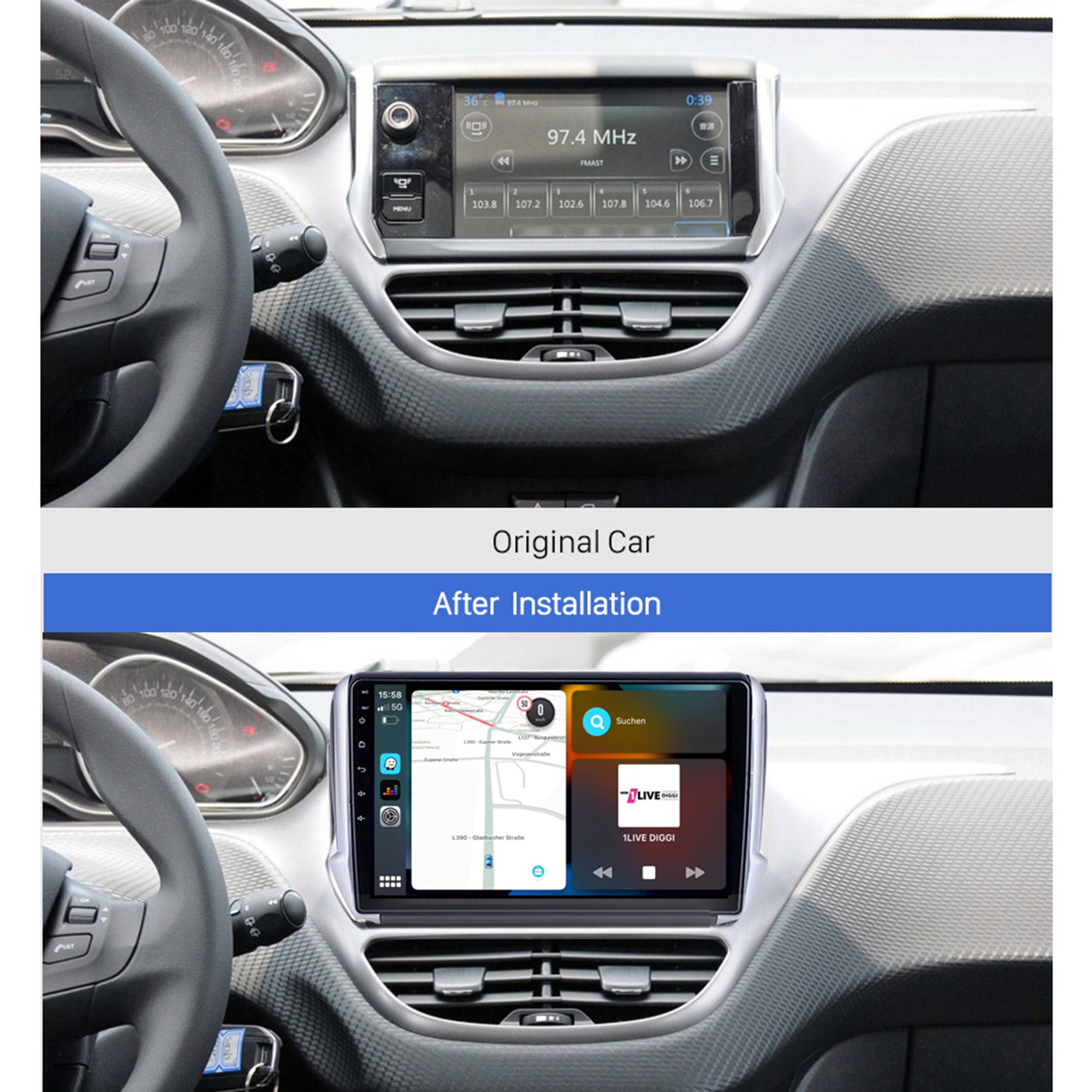 Für Peugeot 208 10" Touchscreen Android Autoradio GPS Navigation USB CarPlay