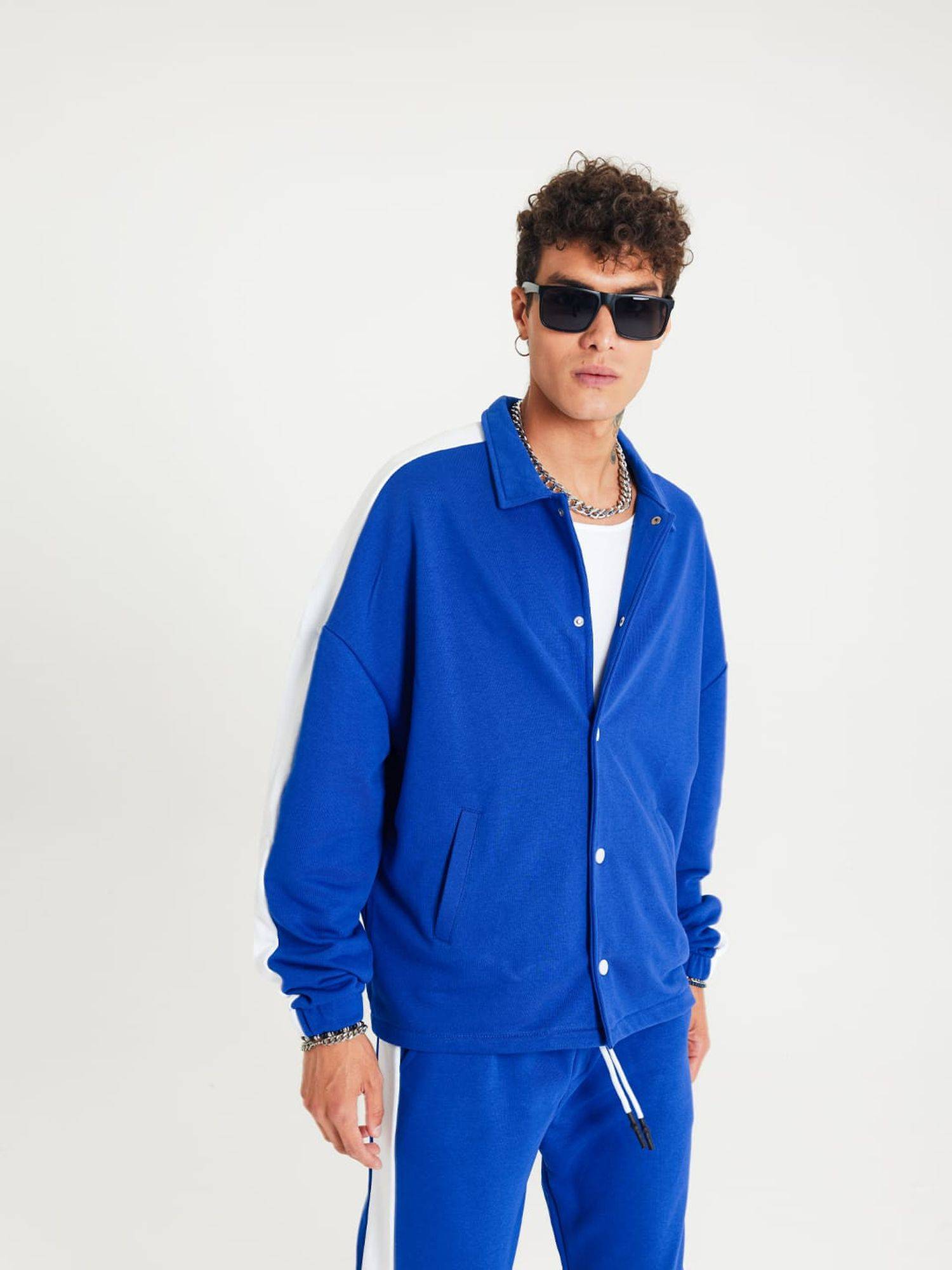 Ossy Homer Jogger Set Stripe mit Streifen Jacke Hose Jogginganzug Unisex Cotton S Blau