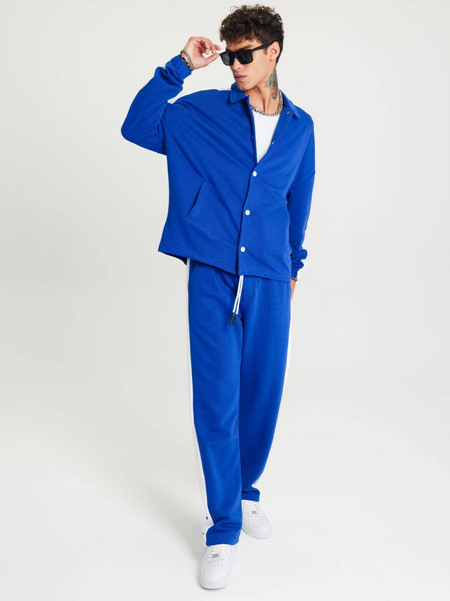 Ossy Homer Jogger Set Stripe mit Streifen Jacke Hose Jogginganzug Unisex Cotton L Blau