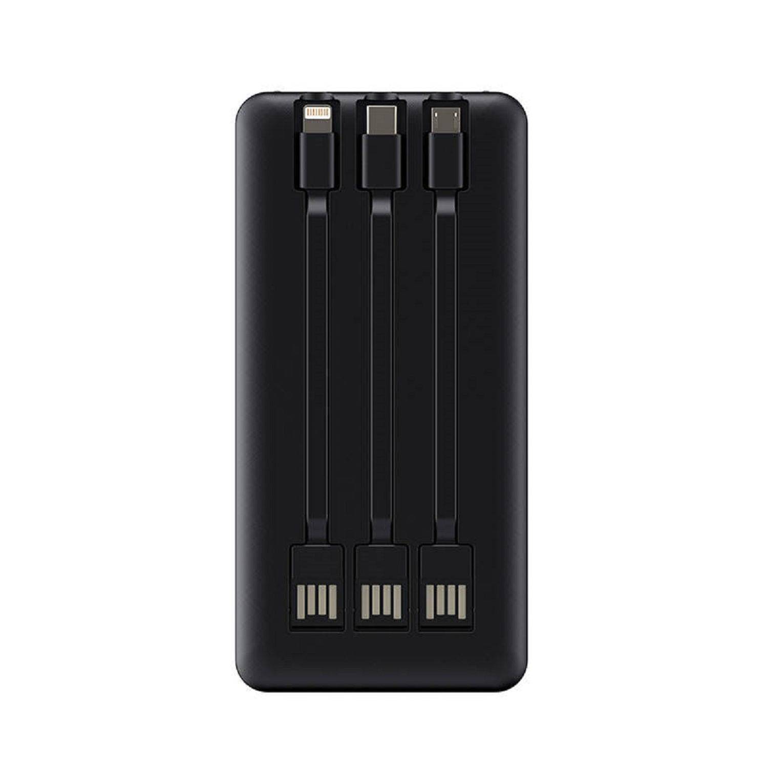 Havit PB74 Powerbank Externer Akku 10000mAh + USB-C, iOS, Micro USB Kabel mit Doppeltaschenlampe Schwarz