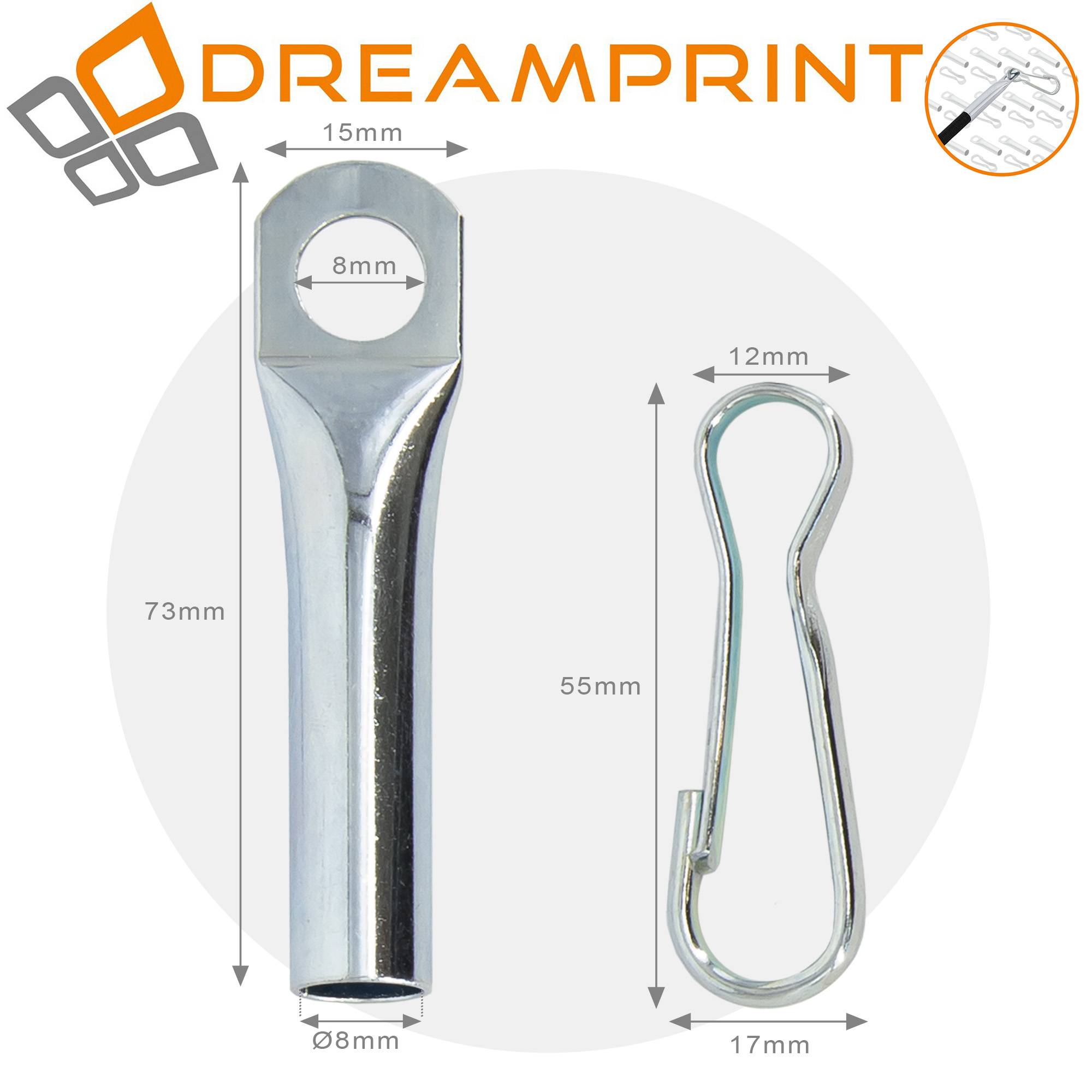Dreamprint 100x Seilendverschluss Endverschluss mit Simplexhaken Haken verzinkt für 8 mm Seil Gummiband Gummiseil Expanderseil
