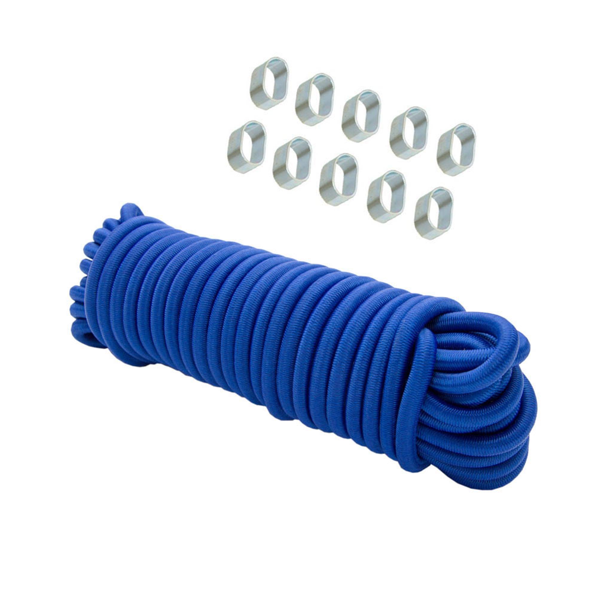 Dreamprint Expanderseil 10 m Blau 6 mm Gummiseil Gummischnur Spannseil Planenseil Gummileine elastisches Seil mit 10x Würgeklemmen