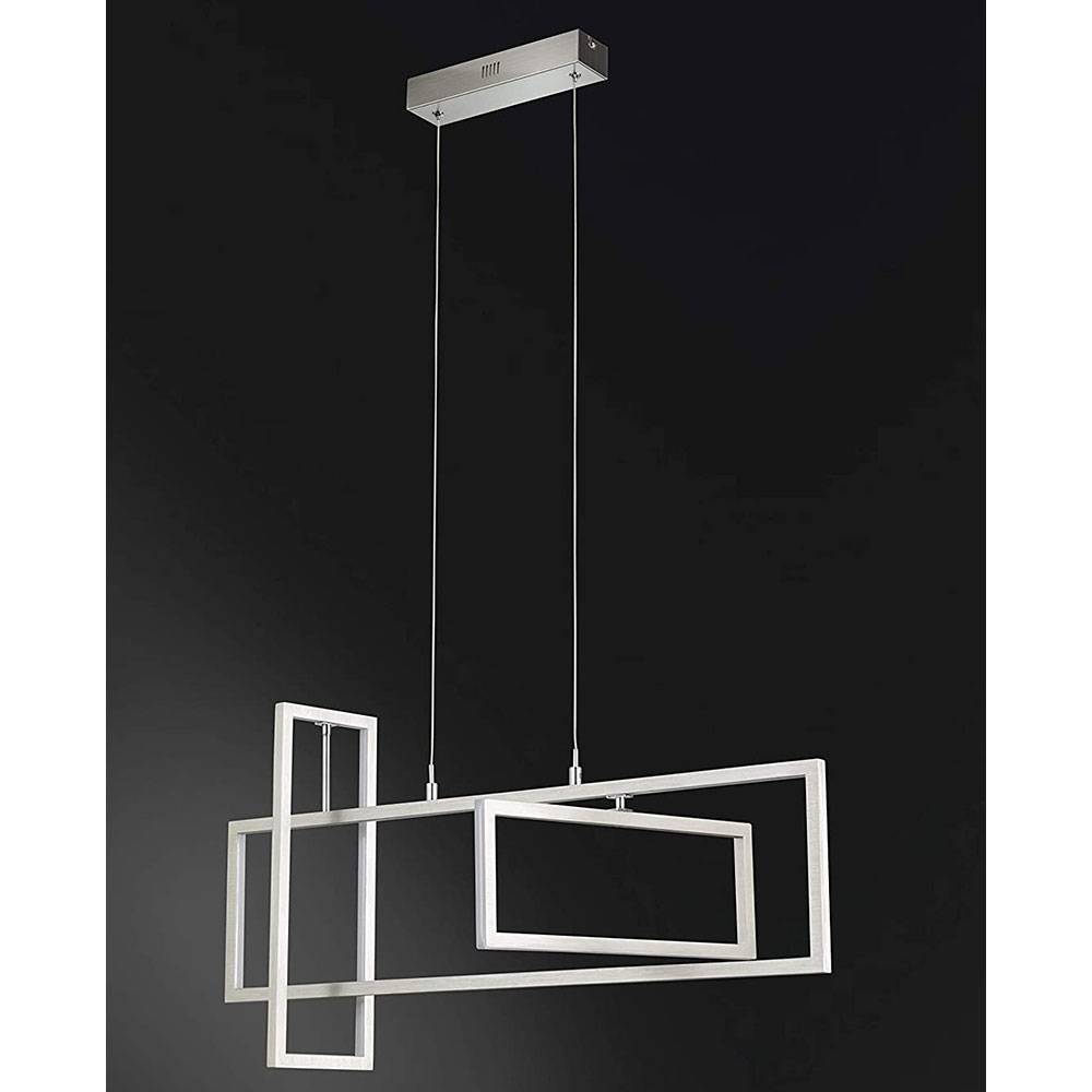 Pendelleuchte Hängelampe Esstischleuchte Designlampe Pendel, verstellbar, Metall, silber, eckig, 3x LED 44W 3300lm 3000K warmweiß, LxBxH 83x15x150