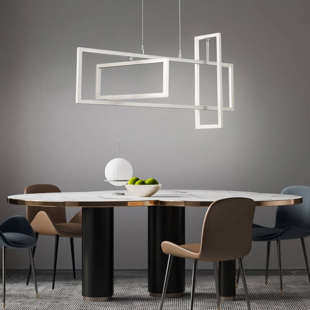 Pendelleuchte Hängelampe Esstischleuchte Designlampe Pendel, verstellbar, Metall, silber, eckig, 3x LED 44W 3300lm 3000K warmweiß, LxBxH 83x15x150