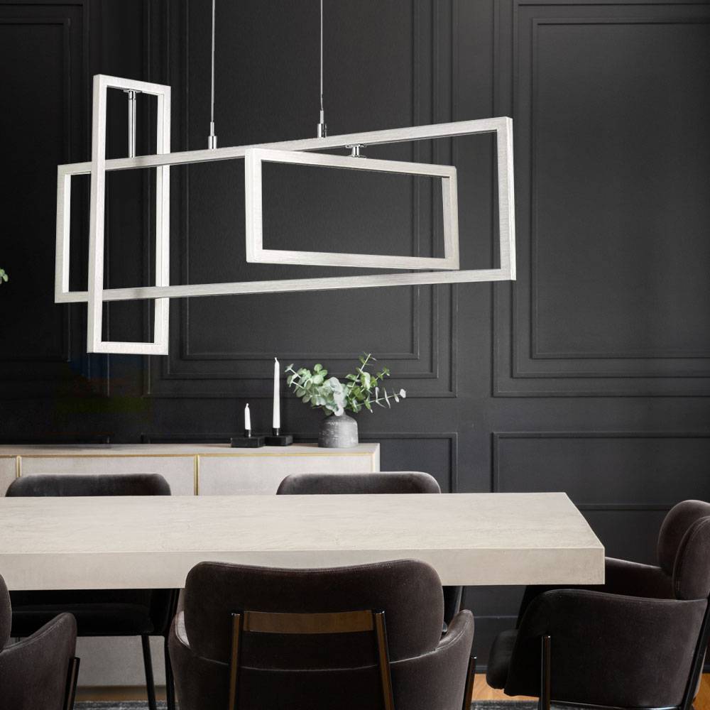 Pendelleuchte Hängelampe Esstischleuchte Designlampe Pendel, verstellbar, Metall, silber, eckig, 3x LED 44W 3300lm 3000K warmweiß, LxBxH 83x15x150