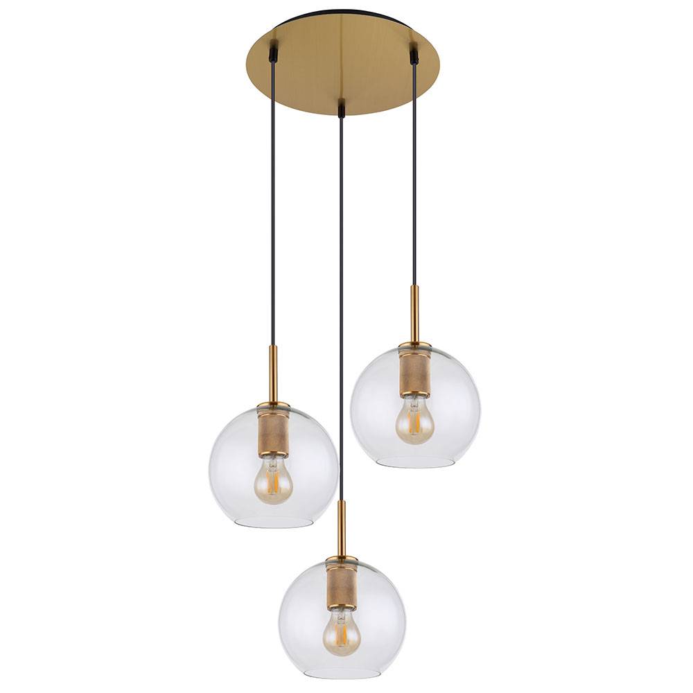 Glaskugel Hängelampe Pendelleuchte Esstisch Glaskugel Hängeleuchte Kugeln, 3 Flammig, Metall messing klar, 3x E27 Fassungen, DxH 47x120cm