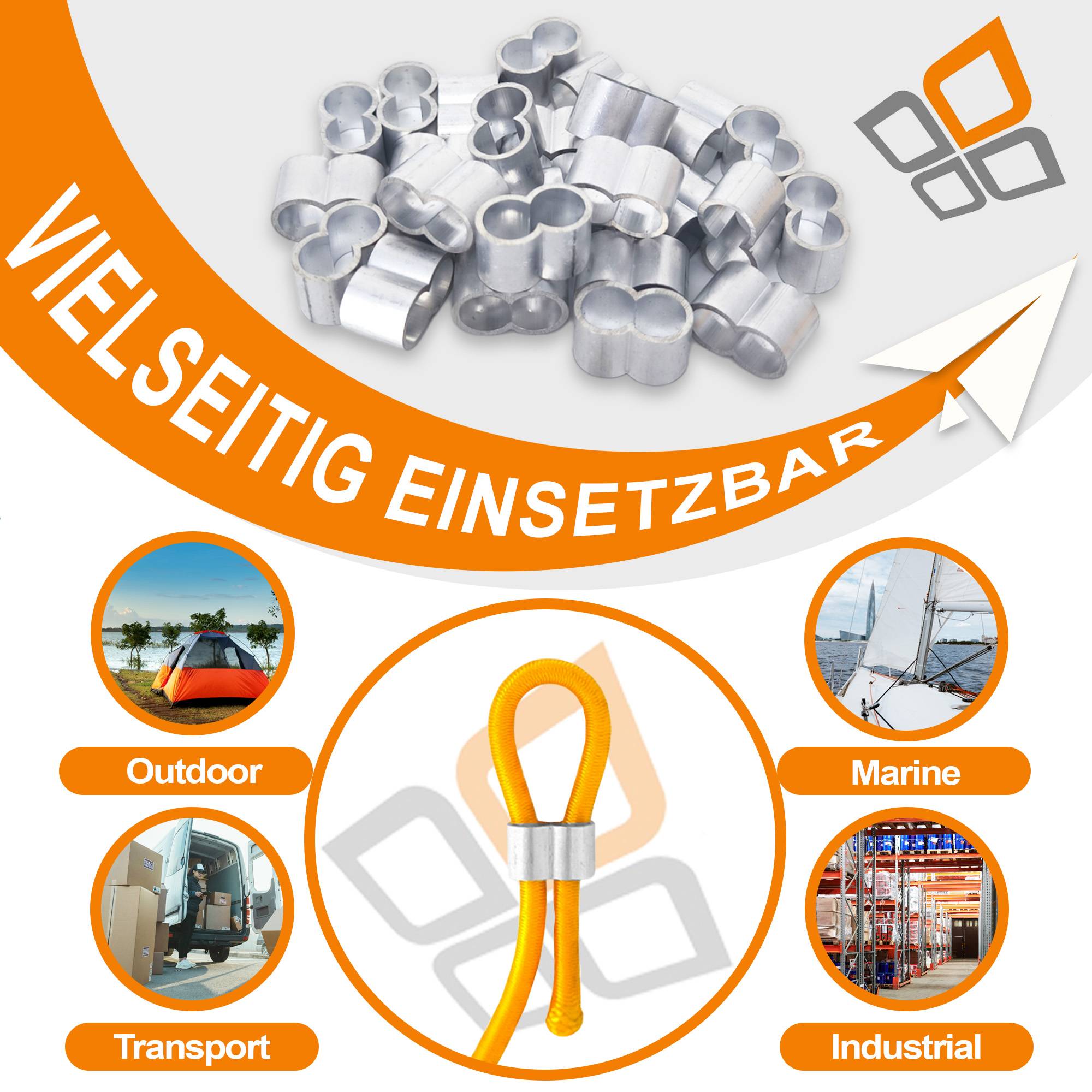 Dreamprint 20x Seilklemmen Set 12mm Pressklemmen, Würgeklemmen, Tauwerkklemme, Seilverbinder mit Doppelhülsen für Expanderseil, Planenseil & Gummis