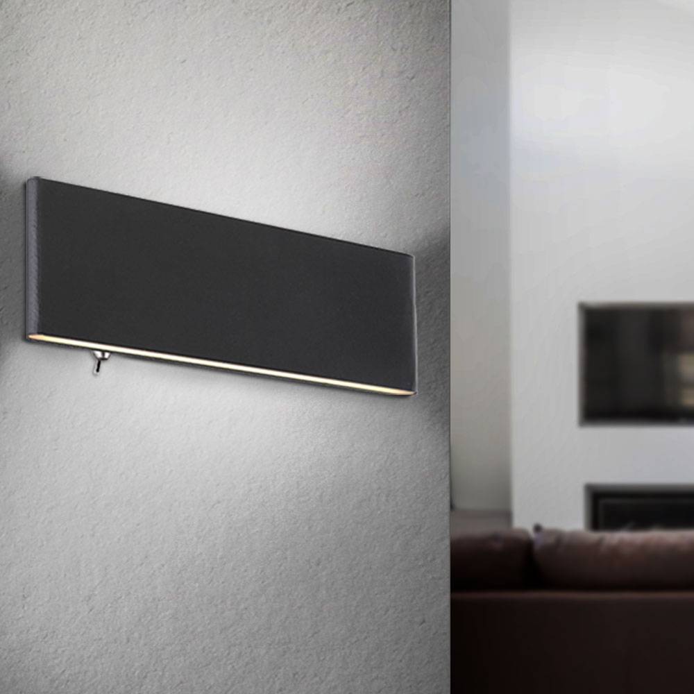 Wandlampe Aluminium Wohnzimmer Wandleuchte mit Kippschalter, Aluminium schwarz weiß opal, 1x LED 8W 240Lm 3000K, LxBxH 22,5x4,5x8 cm