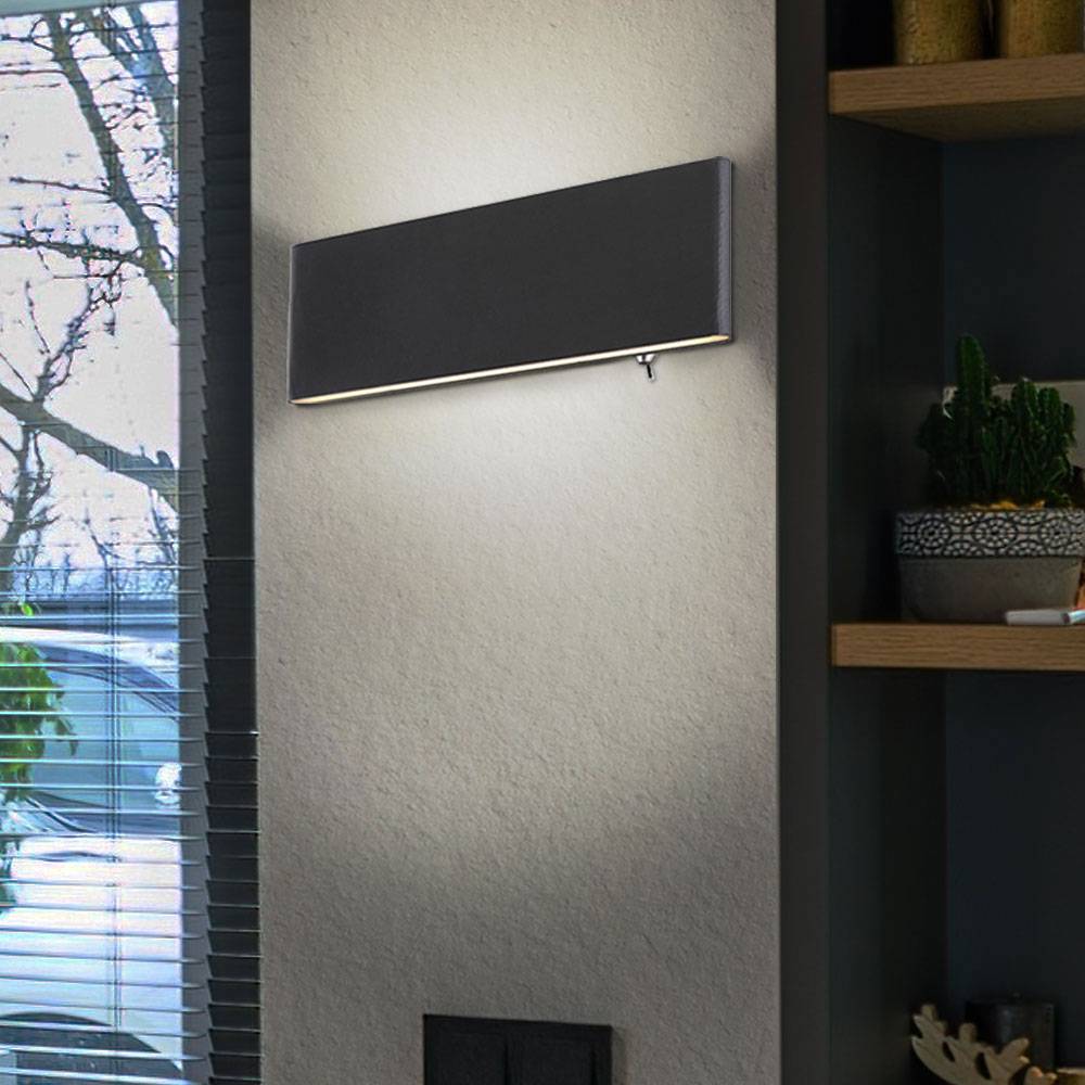 Wandlampe Aluminium Wohnzimmer Wandleuchte mit Kippschalter, Aluminium schwarz weiß opal, 1x LED 8W 240Lm 3000K, LxBxH 22,5x4,5x8 cm