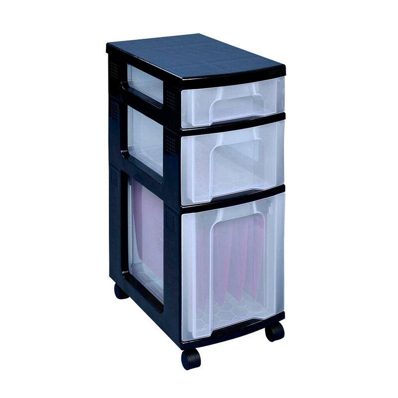 Aufbewahrungsbox 1x 7,0 l + 1x 12,0 l + 1x 25,0 l - 30,0 x 42,0 x 69,0 cm transparent, schwarz