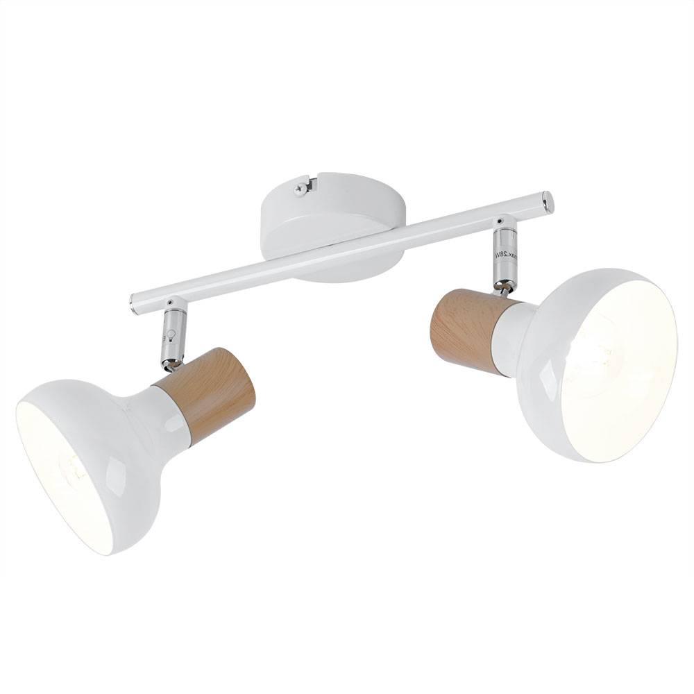 Deckenleuchte Spot 2 Flammig Deckenstrahler weiß Deckenlampe 2 Spots, Fernbedienung dimmbar, schwenkbar, Holzoptik, 2x RGB LED 4,8 W 470Lm, L 35,5