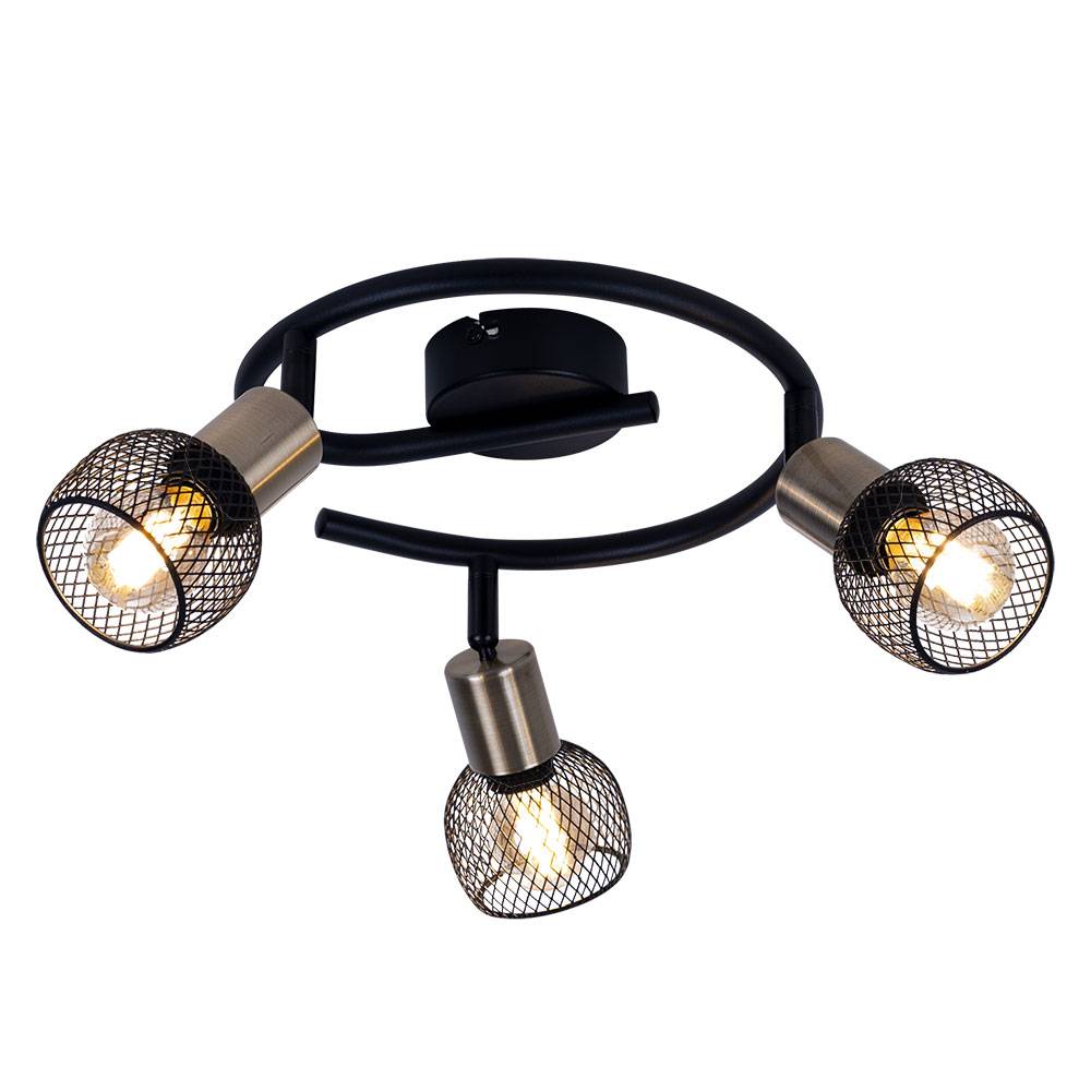 Deckenleuchte Deckenlampe Wohnzimmerleuchte Spotrondell, Strahler schwenkbar, Gitterschirm, Metall, schwarz altmessing, 3x E14 Fassung, DxH 23x14 cm