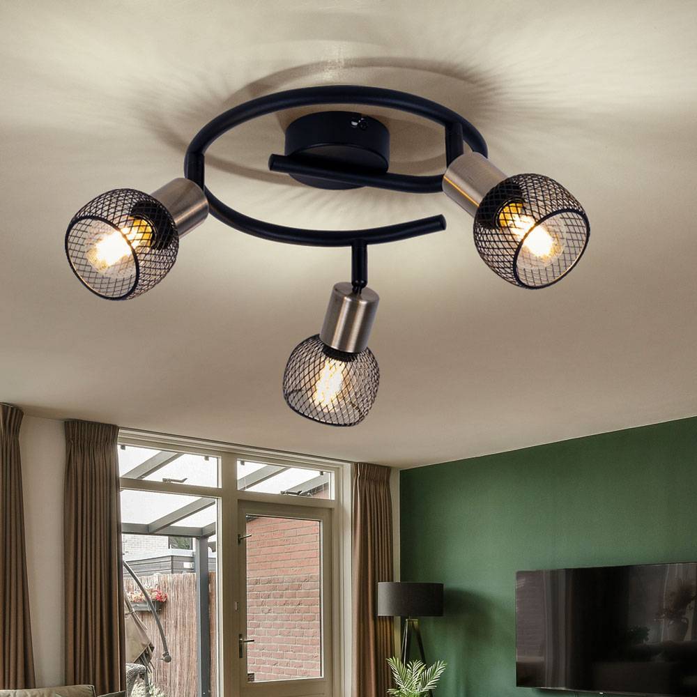 Deckenleuchte Deckenlampe Wohnzimmerleuchte Spotrondell, Strahler schwenkbar, Gitterschirm, Metall, schwarz altmessing, 3x E14 Fassung, DxH 23x14 cm