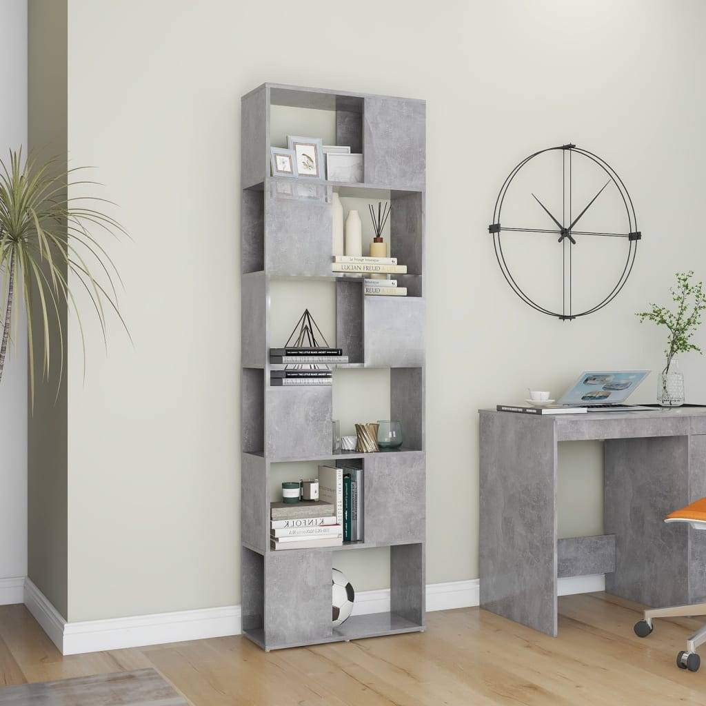 vidaXL Bücherregal Raumteiler Betongrau 60x24x186 cm Holzwerkstoff