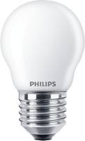 Philips-Marken-LED-Glühbirne mit mattweißem Globus und silberner Schraubfassung auf weißem Hintergrund.