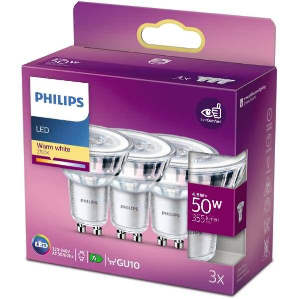 Philips LED classic Lampe 50W GU10 Warmw 355lm Silber 3erPack