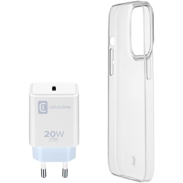 Cellularline Starter Kit Charger+Case f. iPhone 14 Pro, Trans