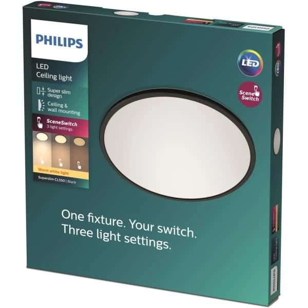 Philips Superslim 3in1 LED Leuchte CL550 18W 2700K IP44 Schw Philips Superslim 3in1 LED Leuchte CL550 18W 2700K IP44 Schw