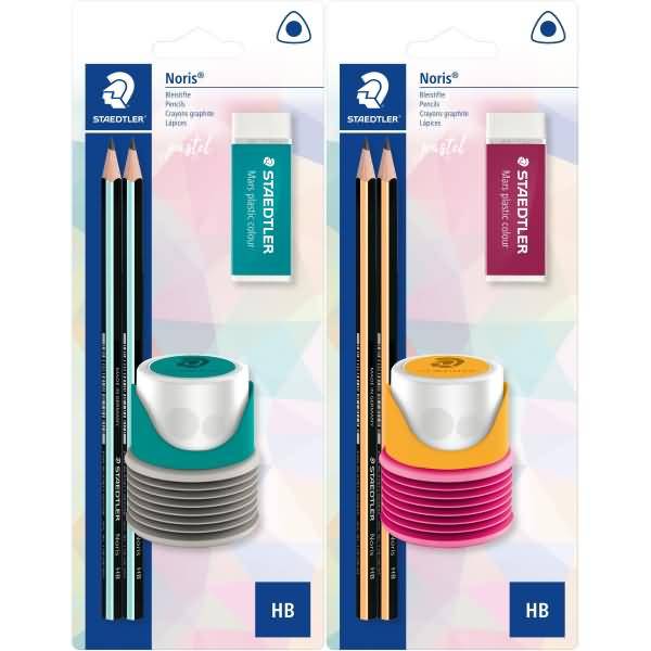 Schreibgeräteset Noris 118 Pastel Line HB VE=2 Bleistifte + Spitzer + Radierer