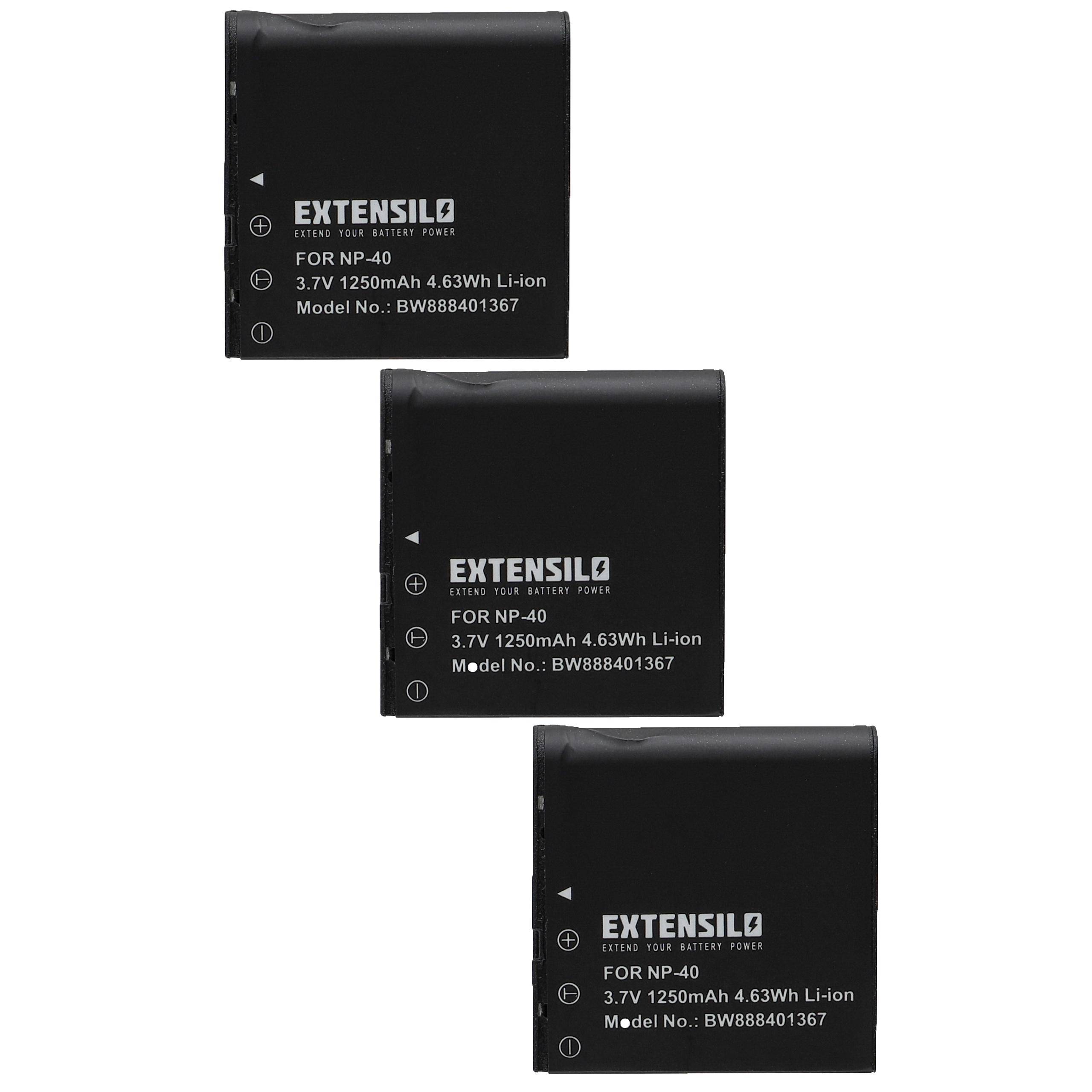 EXTENSILO 3x Akku kompatibel mit DXG DXG-517V, DVH-5D9, DXG-125V, DVH-5C6, DXG-533V, DXG-532V, DXG-531V Kamera (1250 mAh, 3,7 V, Li-Ion)