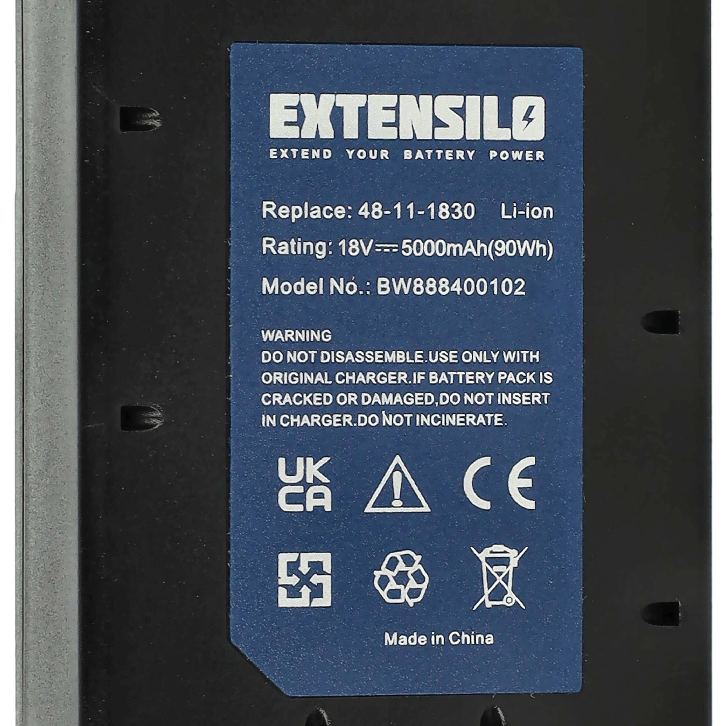 EXTENSILO Akku kompatibel mit Milwaukee M18 BH-0, BH, BDD-402C, BID-202C, BID-0, BID, BH-402C Werkzeug (5000 mAh, Li-Ion, 18 V)