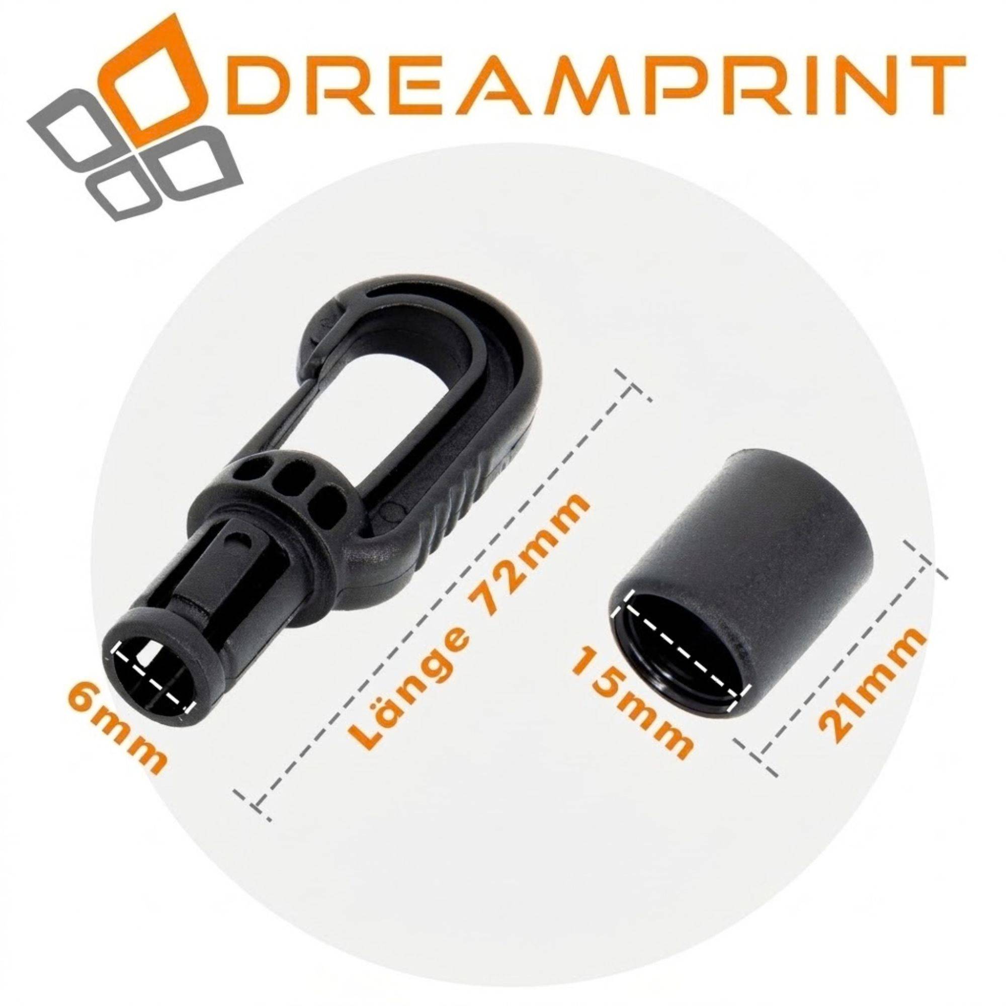 Dreamprint Kunststoffhaken Autolock Haken Spannfix Spanner Karabiner Karabinerhaken Kunststoff Schwarz für 6 mm Expanderseil Expander Gummiseil