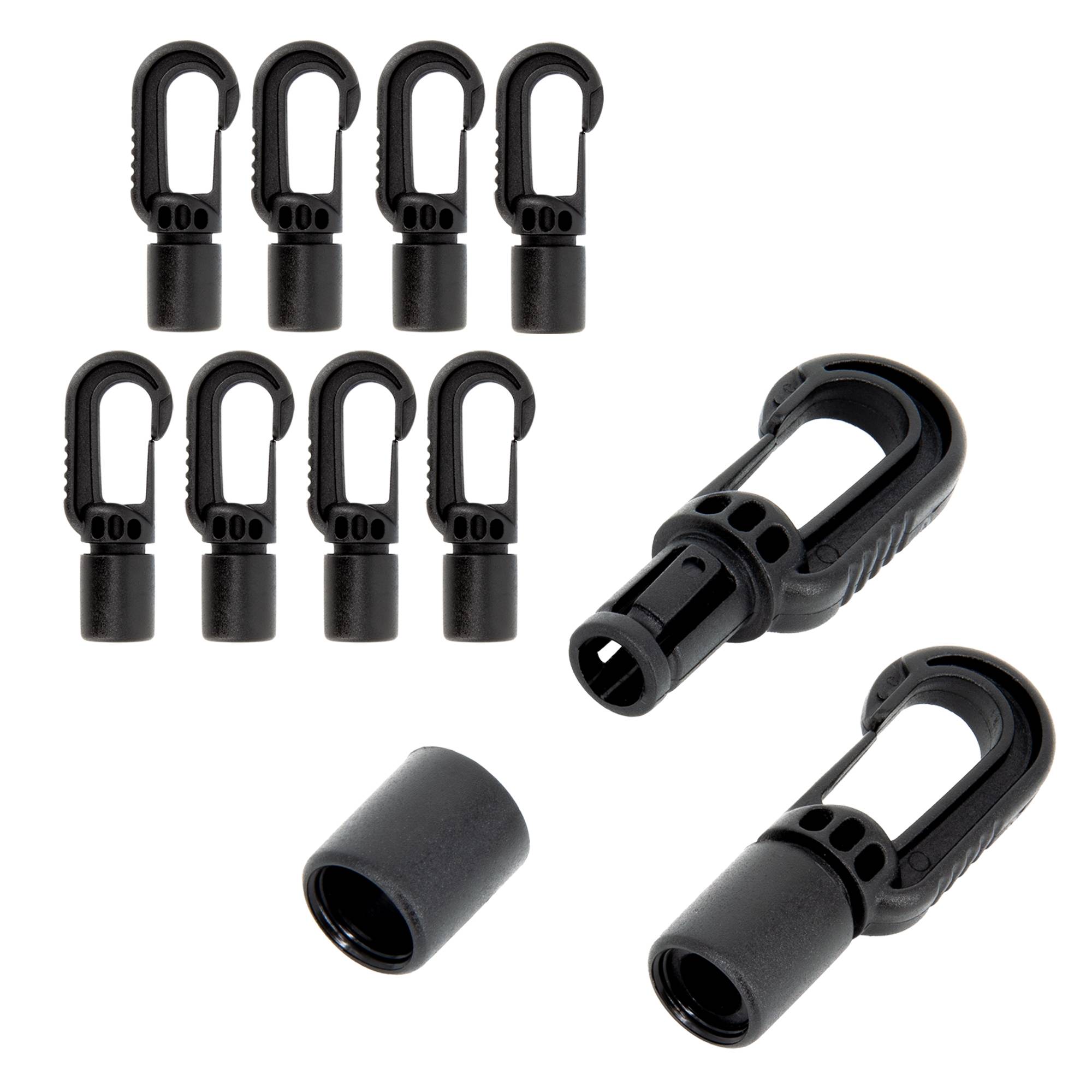 Dreamprint 50x Kunststoffhaken Autolock Haken Spannfix Spanner Karabiner Karabinerhaken Kunststoff Schwarz für 8 mm Expanderseil Expander Gummiseil