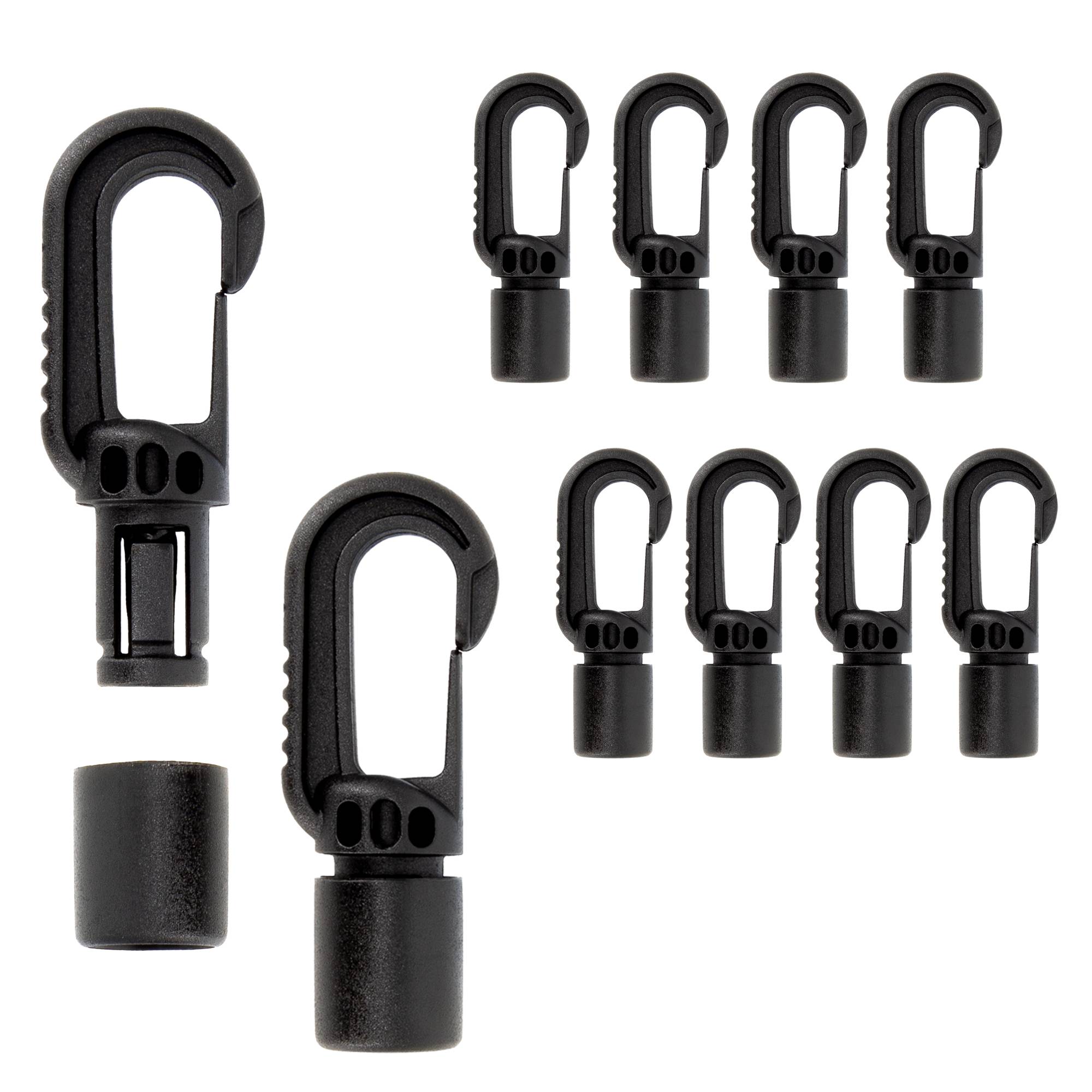 Dreamprint 50x Kunststoffhaken Autolock Haken Spannfix Spanner Karabiner Karabinerhaken Kunststoff Schwarz für 8 mm Expanderseil Expander Gummiseil