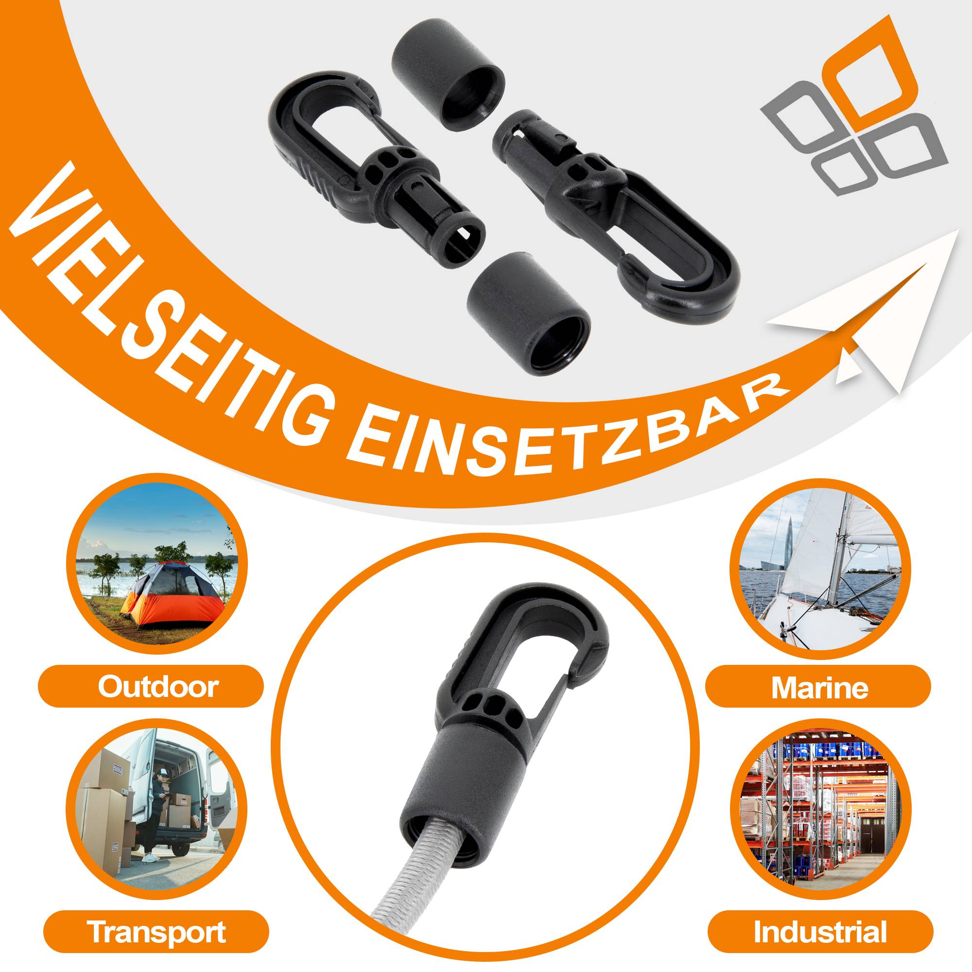 Dreamprint 50x Kunststoffhaken Autolock Haken Spannfix Spanner Karabiner Karabinerhaken Kunststoff Schwarz für 6 mm Expanderseil Expander Gummiseil