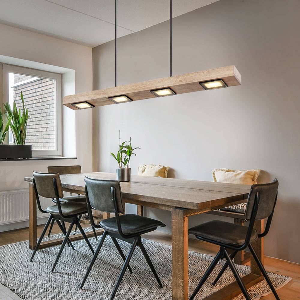 Pendelleuchte Holz Rustikal LED Hängeleuchte Esstisch Holzleuchte 6 flammig, Backlicht, schwarz dunkelbraun, 5W 390Lm warmweiß, LxBxH 75x8x120 cm