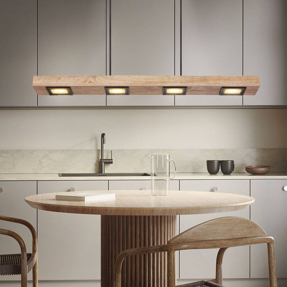 Pendelleuchte Holz Rustikal LED Hängeleuchte Esstisch Holzleuchte 6 flammig, Backlicht, schwarz dunkelbraun, 5W 390Lm warmweiß, LxBxH 75x8x120 cm